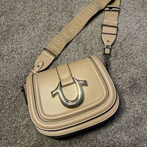 True Religion Beige Crossbody Bag with Silver Accent
